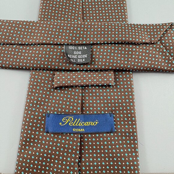 Pellicano Roma Brown / Blue Geometric Men's Extra Long Tie 4" x 62" - Picture 4 of 4